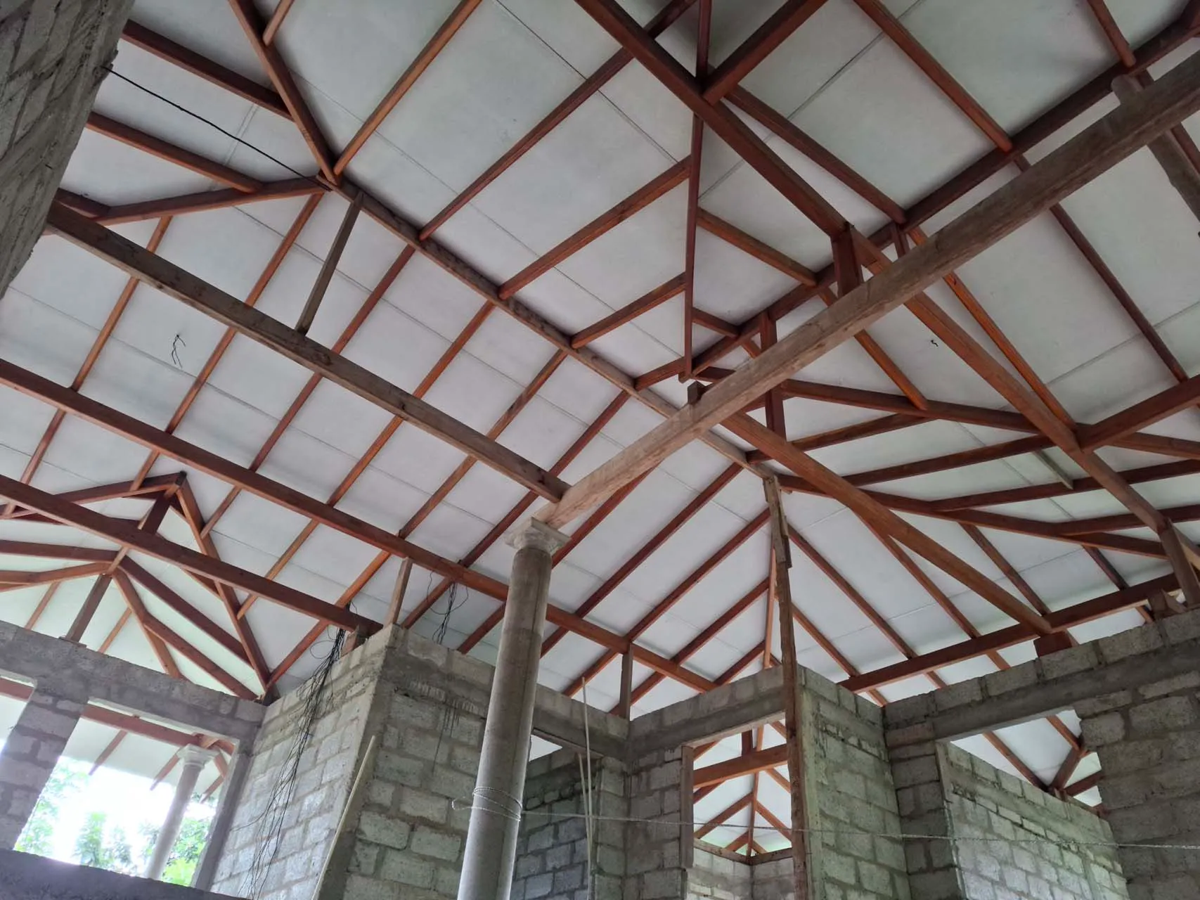 Completed roof structure above the unfinished top floor